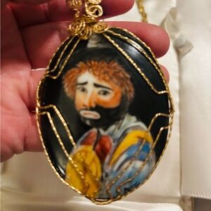 Hand-Painted Pendant with Gold Wire
